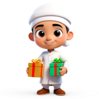 3d representación pequeño chico dibujos animados personaje participación regalos png