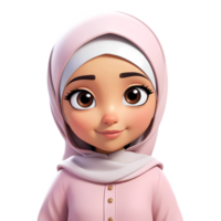 3d rendering little girl in hijab cartoon character png