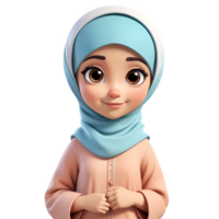 3d rendering little girl in hijab cartoon character png