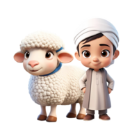 3d rendering little boy cartoon character with sheep png