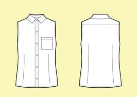 Sleeveless classic shirt fashion technical sketch. vector