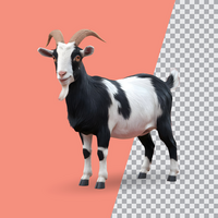 3d realistic Horn Goat on transparent background, best 3d render goat for Eid ul adha islamic festival psd