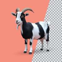 3d realistic Horn Goat on transparent background, best 3d render goat for Eid ul adha islamic festival psd