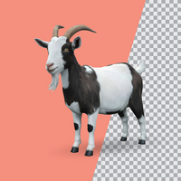 3d realistic Horn Goat on transparent background, best 3d render goat for Eid ul adha islamic festival psd