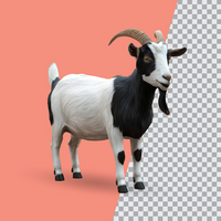 3d realistic Horn Goat on transparent background, best 3d render goat for Eid ul adha islamic festival psd