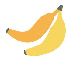 Cartoon cute illustration of two ripe yellow bananas isolated on white background, simple and vibrant. vector