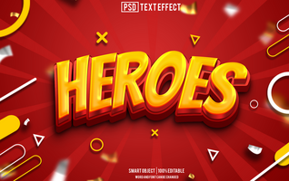 heroes text effect, font editable, typography, 3d text psd