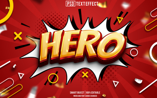 héroe texto efecto, fuente editable, tipografía, 3d texto psd