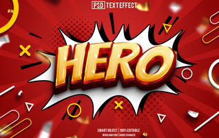 hero text effect, font editable, typography, 3d text psd