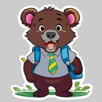 a sticker of a bear wearing a tie and backpack vector