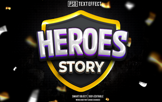 heroes stroy text effect, font editable, typography, 3d text psd