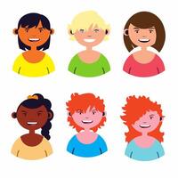a set of different women's faces in different colors vector