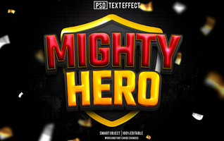 poderoso héroe texto efecto, fuente editable, tipografía, 3d texto psd