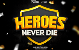heroes text effect, font editable, typography, 3d text psd
