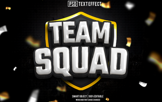 team squad text effect, font editable, typography, 3d text psd