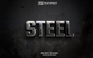 steel text effect, font editable, typography, 3d text. psd