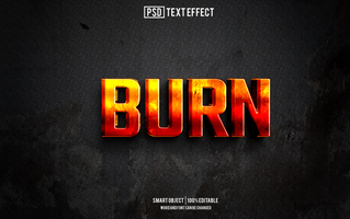 burn text effect, font editable, typography, 3d text. psd