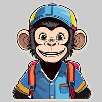 monkey with backpack and cap vector