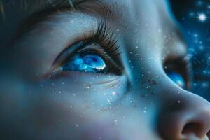 A child's face is covered in glitter photo