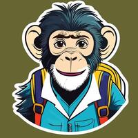 monkey sticker with backpack vector