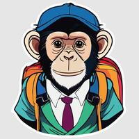 a sticker of a monkey wearing a backpack vector