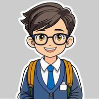 sticker of a boy with glasses and a backpack vector