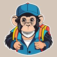 monkey with backpack and hat illustration vector