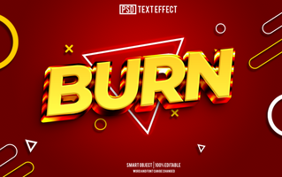 burn text effect, font editable, typography, 3d text psd