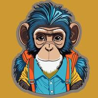 monkey with backpack and blue shirt vector