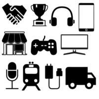 a set of black and white icons depicting various items vector