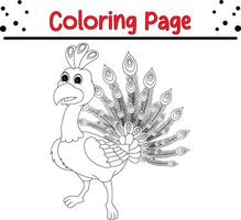 linda pavo real colorante página. pájaro colorante libro para niños vector