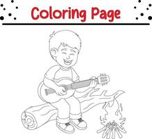boy play guitar coloring book page for children vector