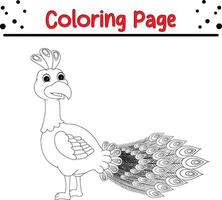 linda pavo real colorante página. pájaro colorante libro para niños vector