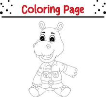 cute hippo coloring page. animal coloring book for kids. vector