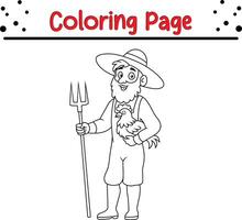 cute farmer holding chicken coloring page for kids vector