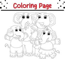 contento elefante familia colorante libro página para niños vector