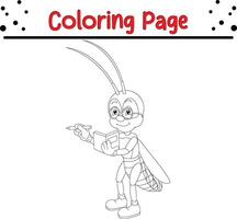 Grasshopper play guitar coloring book page for kids vector