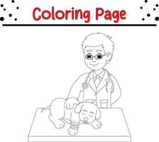 Veterinarians with pets coloring book page for kids vector