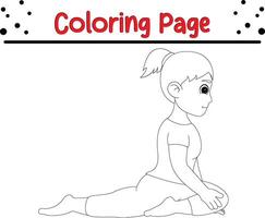 niña practicando yoga actitud colorante libro página para niños vector