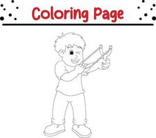 contento chico jugando colorante libro página para niños vector