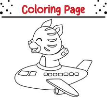 cute cat flying airplane coloring page. Animal coloring book for kids vector