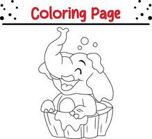 cute elephant taking bath coloring page. Animal coloring book for kids vector