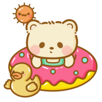 hand getekend illustratie schattig kawaii geel teddy beer zomertijd strand zomer reizen vakantie clip art groet kaart partij uitnodiging png