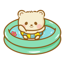 desenhado à mão ilustração fofa kawaii amarelo Urso de pelúcia Urso horário de verão de praia verão viagem período de férias clipart cumprimento cartão festa convite png