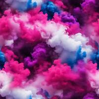 Seamless pattern with texture of pink, blue, white smoke, fog, smog on a black background photo