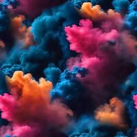 Seamless pattern with texture of pink, blue, orange smoke, fog, clouds photo