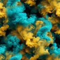 Seamless pattern with texture of yellow, blue smoke, fog, clouds photo