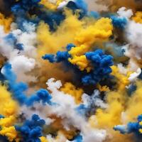 Seamless pattern with texture of yellow, blue, white smoke, fog, clouds photo