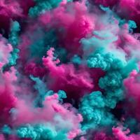 Seamless pattern with texture of pink and turquoise smoke, fog, clouds photo