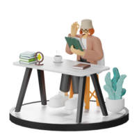 3D Illustration of Engaging in Book Reading png